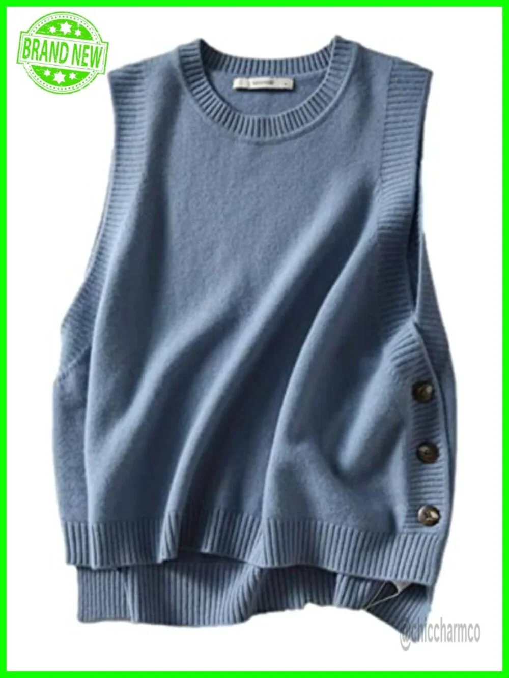 Sleeveless Round Neck Pullover High Low Ribbed Knit Sweater Vest